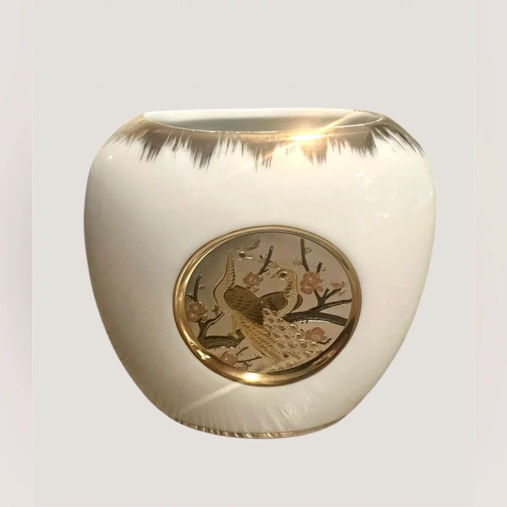 Japanese Chokin Art Vase – Peacocks & Cherry Blossoms